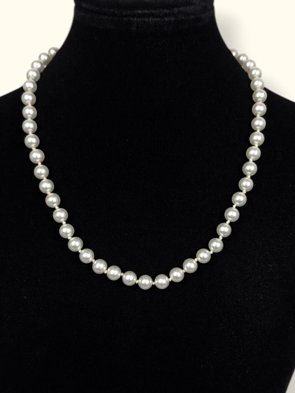Vintage Sterling Clasp Faux Pearl Knotted Necklace